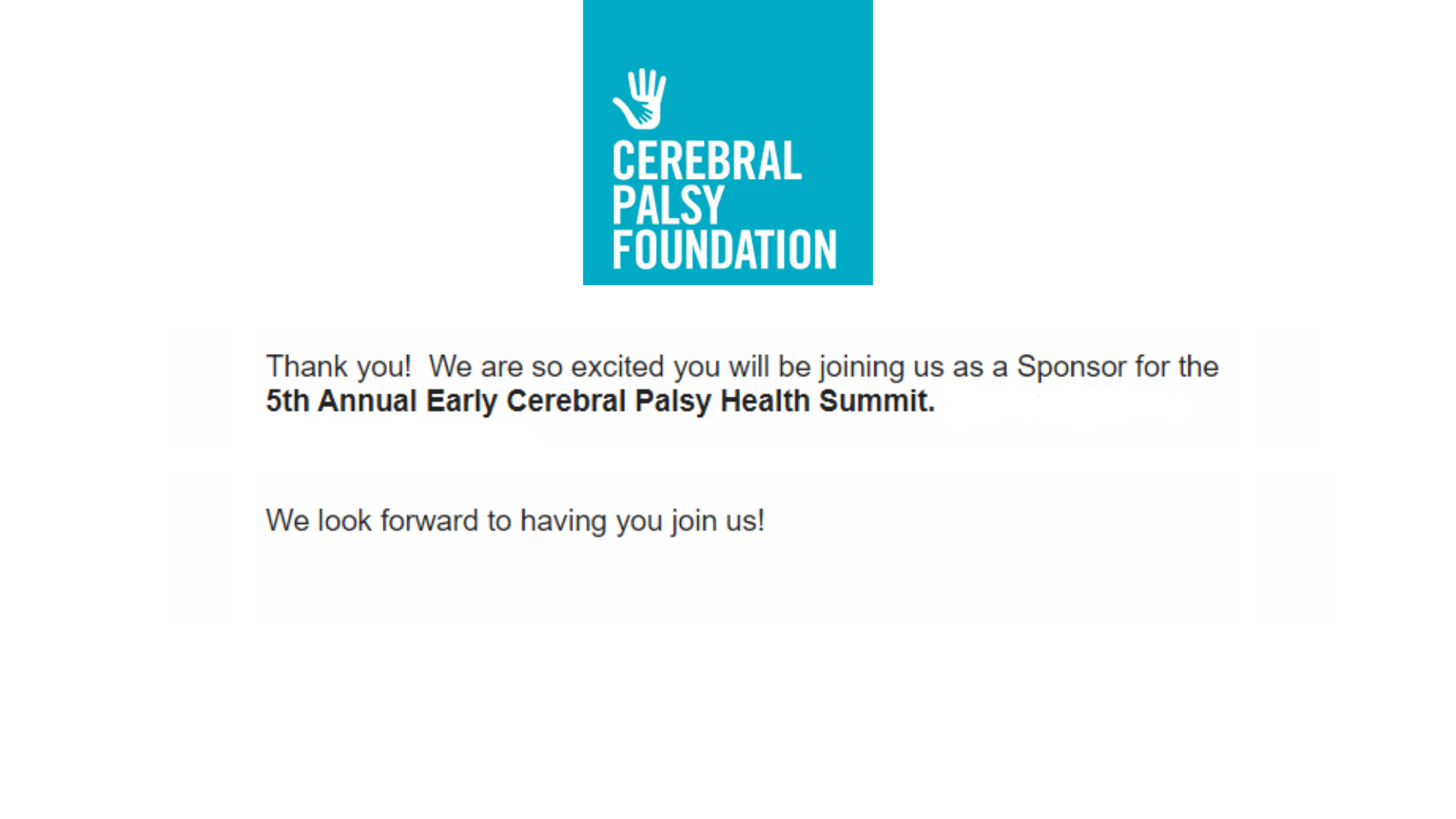 Early Cerebral Palsy Health Summit sponsor listing